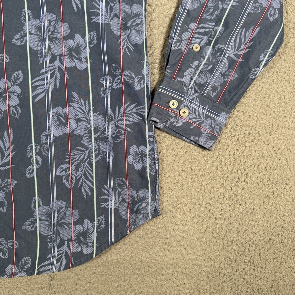 Tommy Bahama Shirt Mens Large Blue Floral‎ Striped Silk Blend Hawaiian Preppy - Picture 5 of 12